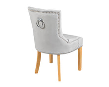 Load image into Gallery viewer, Verona Dining Chair in Light Grey Velvet with Chrome Knocker and Oak Legs