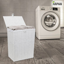 Load image into Gallery viewer, Arpan Resin Large Laundry Clothes Basket with Lid, Lock and Lining Storage Basket with Removable Lining 85 liters - White