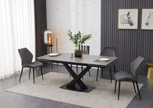Load image into Gallery viewer, ceramic grey extending dining table with 8 grey dining chairs
