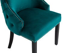 Load image into Gallery viewer, Elizabeth Dining Chair in Teal Velvet with Round Knocker and Black Legs