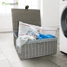 Load image into Gallery viewer, Clarisworld Resin Woven Hamper Basket Storage Chest Trunk Hamper/Kids Toy with Lid, Lock and Removable Lining, Grey W49 x D35 x H22cm