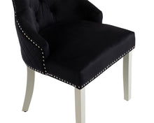 Load image into Gallery viewer, Sandhurst High Back Dining Chair Seat/Back with Chrome Lion Head Knocker in Black Velvet And Grey Legs