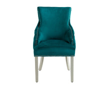 Load image into Gallery viewer, Elizabeth Dining Chair in Teal Velvet with Round Knocker and Grey Legs