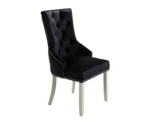 Load image into Gallery viewer, Sandhurst High Back Dining Chair Seat/Back with Chrome Lion Head Knocker in Black Velvet And Grey Legs