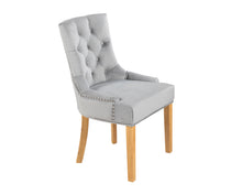 Load image into Gallery viewer, Verona Dining Chair in Light Grey Velvet with Chrome Knocker and Oak Legs