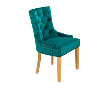 Load image into Gallery viewer, Verona Dining Chair in Teal Velvet with Chrome Knocker and Oak Legs