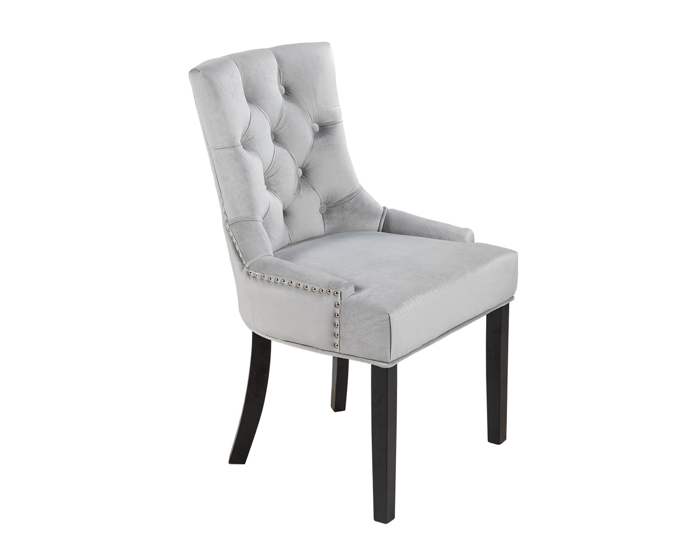Verona Dining Chair in Light Grey Velvet with Chrome Knocker and Black Legs