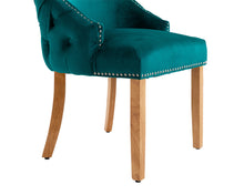 Load image into Gallery viewer, Elizabeth Dining Chair in Teal Velvet with Round Knocker and Oak Legs