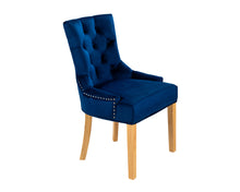Load image into Gallery viewer, Verona Dining Chair in Royal Blue Velvet with Chrome Knocker and Oak Legs