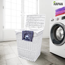 Load image into Gallery viewer, Arpan Medium White White Wicker Washing Cloth Basket With White Lining