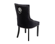 Load image into Gallery viewer, Sandhurst High Back Dining Chair in Black Velvet with Chrome Lion Head Knocker And Black Legs