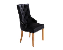 Load image into Gallery viewer, Sandhurst High Back Dining Chair in Black Velvet with Chrome Lion Head Knocker And Oak Legs
