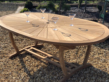 Load image into Gallery viewer, Teak Garden Furniture premium oval table with 8 teak stacking chairs
