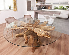 Load image into Gallery viewer, Teak root round table with 180cm round glass