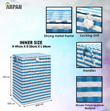 Load image into Gallery viewer, Arpan Washing Baskets for Laundry Plastic bin Hamper Storage Basket Blue - White Nautical Design 44 litres Capacity Light Weight