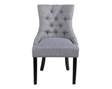 Load image into Gallery viewer, Pair of Scoop Back Verona Dining Chairs in Grey Linen with Chrome Knocker and Black Legs

