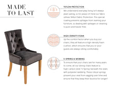 Load image into Gallery viewer, Pair of Scoop Back Verona Dining Chairs in Grey Velvet with Chrome Knocker and Oak Legs