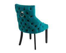 Load image into Gallery viewer, Elizabeth Dining Chair in Teal Velvet with Round Knocker and Black Legs
