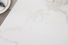 Load image into Gallery viewer, ceramic white extending dining table set inc 8 grey faux leather chairs