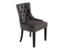 Load image into Gallery viewer, Pair of Scoop Back Verona Dining Chairs Grey Velvet with Black Legs and Chrome Knocker