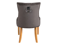 Load image into Gallery viewer, Pair of Scoop Back Verona Dining Chairs in Grey Velvet with Chrome Knocker and Oak Legs
