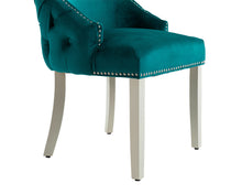 Load image into Gallery viewer, Elizabeth Dining Chair in Teal Velvet with Round Knocker and Grey Legs