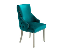 Load image into Gallery viewer, Elizabeth Dining Chair in Teal Velvet with Round Knocker and Grey Legs