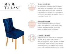 Load image into Gallery viewer, Verona Dining Chair in Royal Blue Velvet with Chrome Knocker and Oak Legs