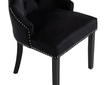 Load image into Gallery viewer, Sandhurst High Back Dining Chair in Black Velvet with Chrome Lion Head Knocker And Black Legs