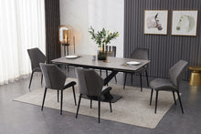 Load image into Gallery viewer, ceramic grey extending dining table with 6 velvet chairs