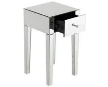 Load image into Gallery viewer, Monroe Silver Mirrored Console Table Set with 2 x 1 Drawer Bedside Tables, Stool and Tri-fold Mirror