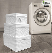 Load image into Gallery viewer, ARPAN Paper Rope Woven Storage Xmas Hamper Basket Box with White Cloth Lining, Large, Medium, Small (Set of 3)