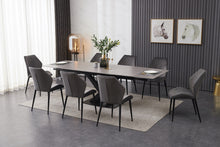 Load image into Gallery viewer, ceramic grey extending dining table with 8 grey dining chairs
