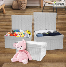 Load image into Gallery viewer, ARPAN Paper Rope Woven Storage Xmas Hamper Basket Box with White Cloth Lining, Large, Medium, Small (Set of 3)
