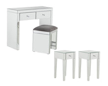 Load image into Gallery viewer, Monroe Silver Mirrored Console Table Set with 2 x 1 Drawer Bedside Tables and Stool