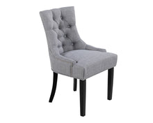 Load image into Gallery viewer, Pair of Scoop Back Verona Dining Chairs in Grey Linen with Chrome Knocker and Black Legs
