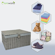 Load image into Gallery viewer, Clarisworld Resin Woven Hamper Basket Storage Chest Trunk Hamper/Kids Toy with Lid, Lock and Removable Lining, Grey W49 x D35 x H22cm