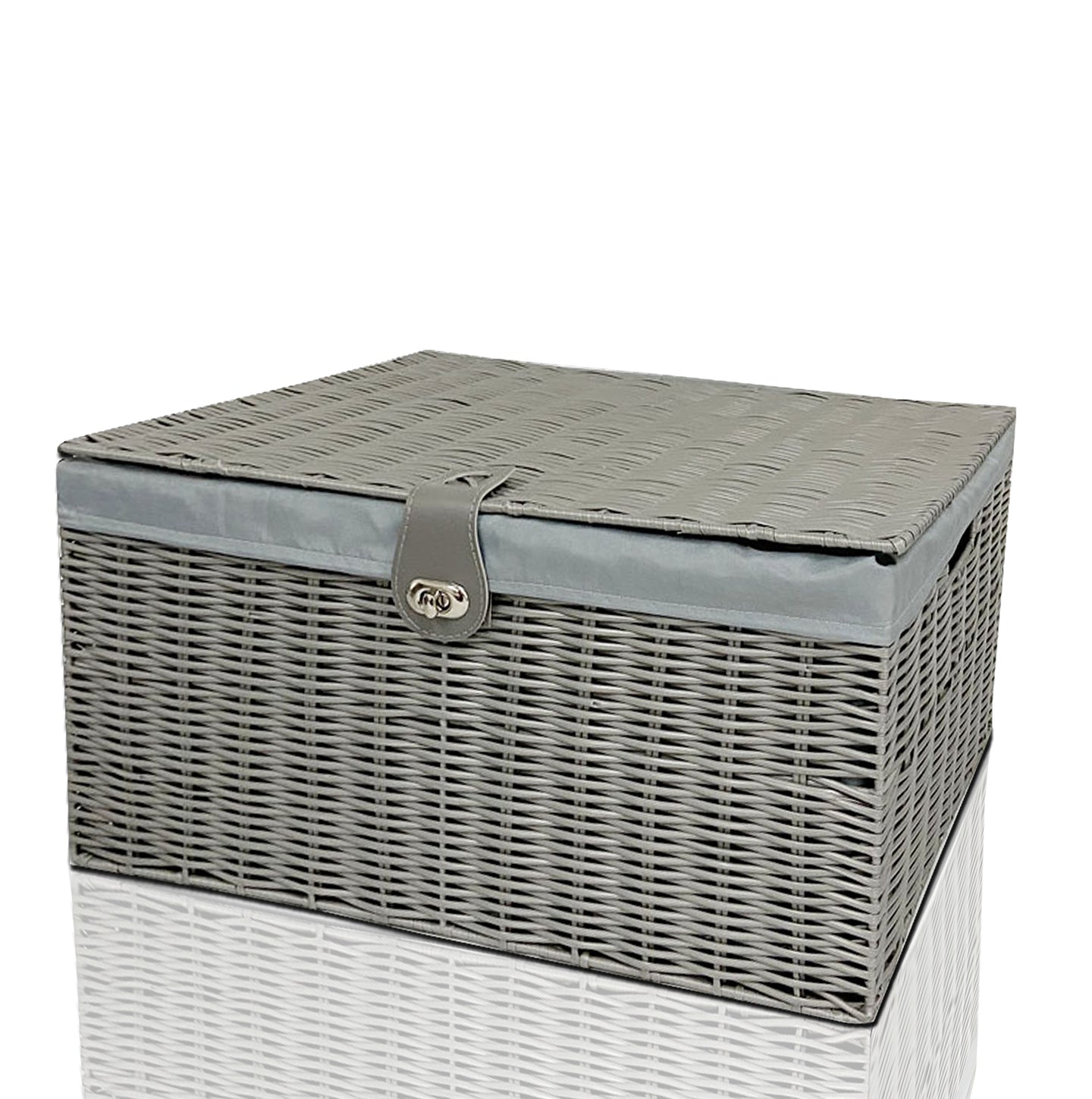 Clarisworld Resin Woven Hamper Basket Storage Chest Trunk Hamper/Kids Toy with Lid, Lock and Removable Lining, Grey W49 x D35 x H22cm