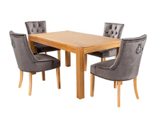 Load image into Gallery viewer, Rectangular Oak Dining Table and 4 Grey Velvet Verona Dining Chairs with Chrome Knocker and Oak Legs