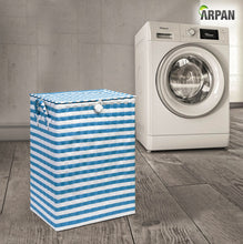 Load image into Gallery viewer, Arpan Washing Baskets for Laundry Plastic bin Hamper Storage Basket Blue - White Nautical Design 44 litres Capacity Light Weight