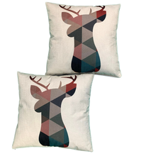 Load image into Gallery viewer, 2 x Cushion Cover 56207 45 x 45 cm Square Cotton Linen Cushion Covers Decorative Pillowcase for Sofas, Beds Invisible Zip 2 Side Print (18' x 18' in) (Reindeer)