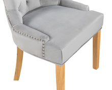 Load image into Gallery viewer, Verona Dining Chair in Light Grey Velvet with Chrome Knocker and Oak Legs