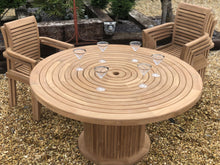 Load image into Gallery viewer, Teak Round table 150cm with 6 teak stacking chairs