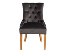 Load image into Gallery viewer, Pair of Scoop Back Verona Dining Chairs in Grey Velvet with Chrome Knocker and Oak Legs