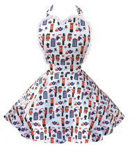 Load image into Gallery viewer, A Very British Baker Womens Retro Apron. British Icons Sweetheart Apron