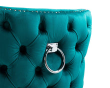 Load image into Gallery viewer, Elizabeth Dining Chair in Teal Velvet with Round Knocker and Grey Legs
