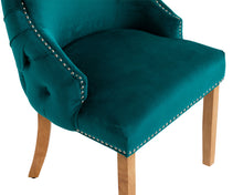 Load image into Gallery viewer, Elizabeth Dining Chair in Teal Velvet with Round Knocker and Oak Legs