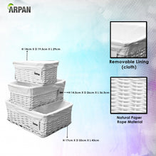 Load image into Gallery viewer, Arpan Set of 3 White Wicker Gift Hamper Storage Basket with White Cloth Lining
