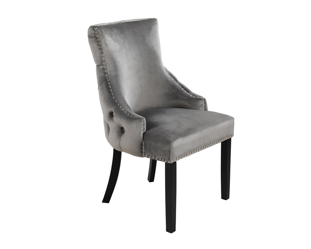 Elizabeth Dining Chair in Grey Velvet with Black Legs