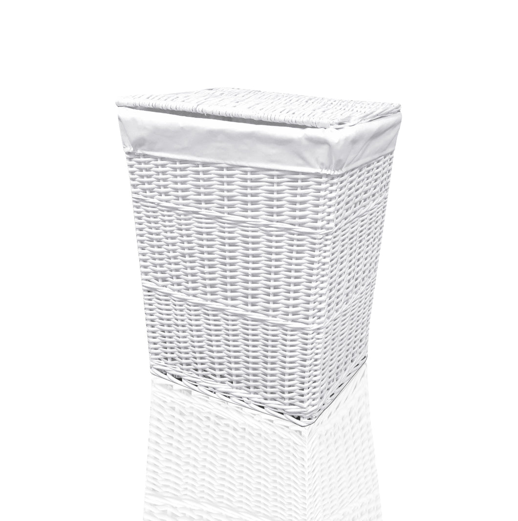 Arpan Medium White White Wicker Washing Cloth Basket With White Lining